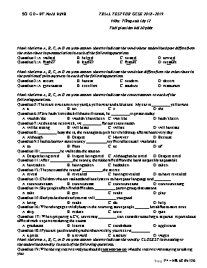 Đề thi thử THPT Quốc gia môn Tiếng Anh - Năm học 2018-2019 - Sở giáo dục và đào tạo Nam Định (Có đáp án)
